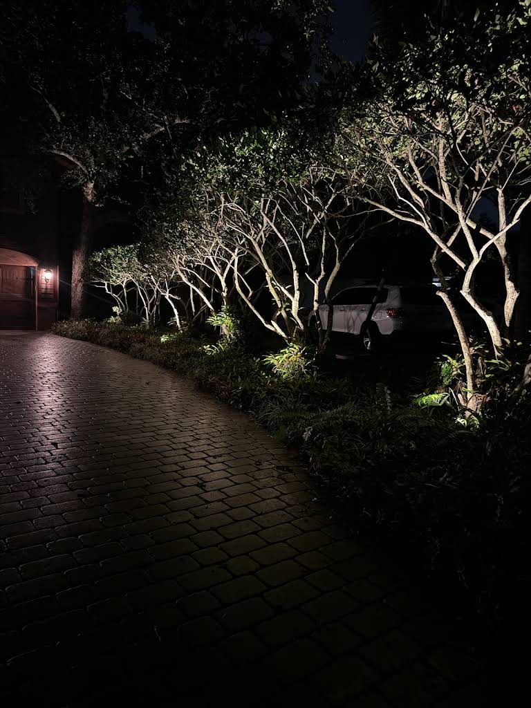 Professional landscape lighting installation by S.F. Outdoor Lighting in Boca Raton